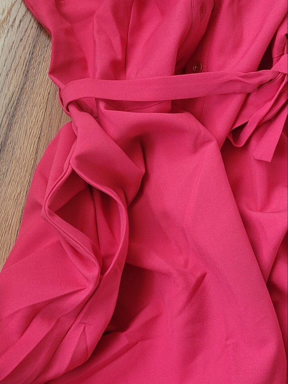 Button-Front Pink A-Line Dress with Waist Tie - Picture 6 of 8